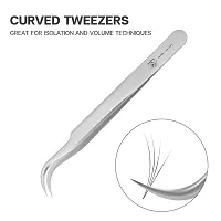 Pretty memory Eyelash Extension Tweezers for Volume Lashes, Stainless Steel Precision Curved Tweezers, Anti Static Fine Tip Tweezer Tools for Eye Lash Extensions Supplies (Pink)-thumb1