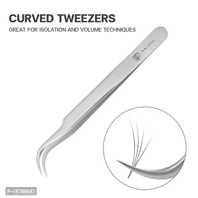 Pretty memory Eyelash Extension Tweezers for Volume Lashes, Stainless Steel Precision Curved Tweezers, Anti Static Fine Tip Tweezer Tools for Eye Lash Extensions Supplies (Pink)-thumb2