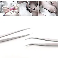 Lash'd Up 2 Pcs Stainless Steel Tweezers for Eyelash Extensions, Straight and Curved Tip Tweezers Nippers, False Lash Application Tools, Polished Steel-thumb3