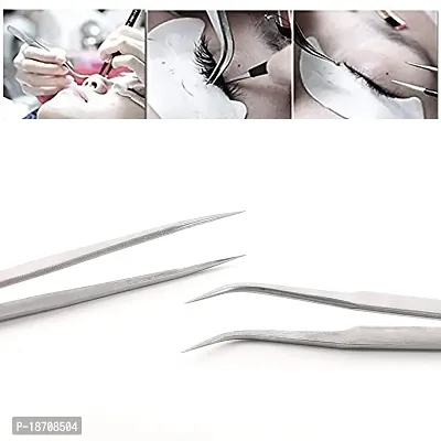 Lash'd Up 2 Pcs Stainless Steel Tweezers for Eyelash Extensions, Straight and Curved Tip Tweezers Nippers, False Lash Application Tools, Polished Steel-thumb4