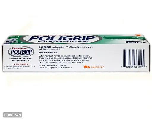 Super Poligrip Denture Adhesive Cream, Artificial Flavor/Color Free 2.4 oz by Abreva-thumb4