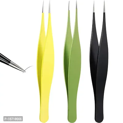 3 Pieces Tweezers for Ingrown Hair Stainless Steel Pointed Blackhead Remover Precision Eyebrow and Splinter Removal Tweezers