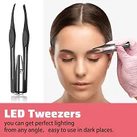 LED Tweezers 2 Pieces Lighted Tweezers Stainless Steel Tweezers with Light Professional Eyelash Eyebrow Tweezers Makeup Hair Removal Tools for Men Women Applications, Black, Red-thumb1