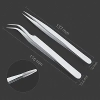 Sivote Eyelash Tweezers, 2-Pack, Hand Calibrated Straight and Curved Tips, Stainless Steel Lash Tweezers for Eyelash Extensions, Matte Silver-thumb2