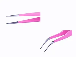 Aoshang 2PCS Stainless Steel Straight and Curved Tip Tweezers Nippers for Eyelash Extensions and Nail Art Sticker Rhinestone Eyelash Picker Acrylic Gel Nail DIY Art-thumb3