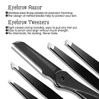 Eyebrow Tweezers Set, HOCOSY 7 in 1 Eyebrow Kit includes Eyebrow Scissors, Brush, Eyebrow Razor, Stainless Steel, Best Precision Eyebrow Shaper Trimmer for Ingrown Hair with Leather Travel Case-thumb1