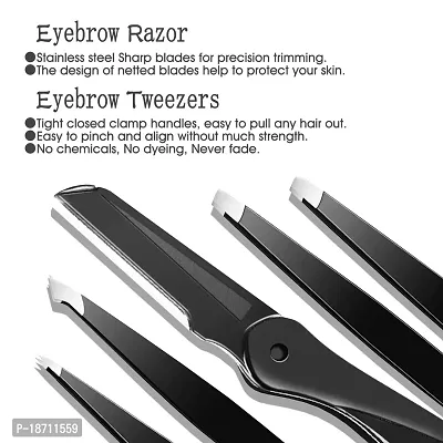 Eyebrow Tweezers Set, HOCOSY 7 in 1 Eyebrow Kit includes Eyebrow Scissors, Brush, Eyebrow Razor, Stainless Steel, Best Precision Eyebrow Shaper Trimmer for Ingrown Hair with Leather Travel Case-thumb2