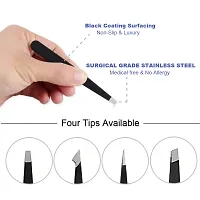 Tweezers for Eyebrows Slant Pointed Flat Angled 4 Piece Precision Splinter (Black)-thumb2