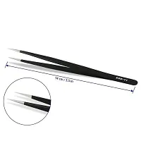 Tovip 6 Pcs Esd Tweezers Set Anti-Static Tweezers Stainless Steel Tweezers For Eyelash Extension, Electronics, Jewelry-Making - Straight And Curved Tip Tweezers - Black-thumb2