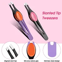 Chumia 5 Pieces Non-Slip Grip Tweezers Slanted Tip Stainless Steel Tweezer Wide Precision Tip Clip Tweezer for Ingrown Hair Eyebrow Shaping Splinter Blackhead Remover (Colorful Rubber Grip)-thumb2