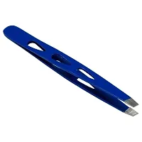 HTS 172D4 4 Blue Slanted Eyebrow Tweezers with Droplet Holes-thumb1