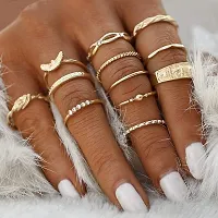 Victray Boho Rings Gold Hollow Carved Ring Set Stylish Fashion Bracelets Hand Accessories Jewelry for Women and Girls(12 PCS)-thumb1