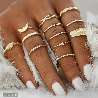 Victray Boho Rings Gold Hollow Carved Ring Set Stylish Fashion Bracelets Hand Accessories Jewelry for Women and Girls(12 PCS)-thumb2