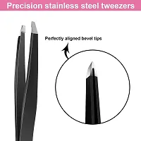 CGBE Tweezers for Eyebrows Professional Stainless Steel Slant Tip Tweezer For Men  Women Great Precision on Brow Facial Hair Ingrown Hair 1 Pack (Black)-thumb1