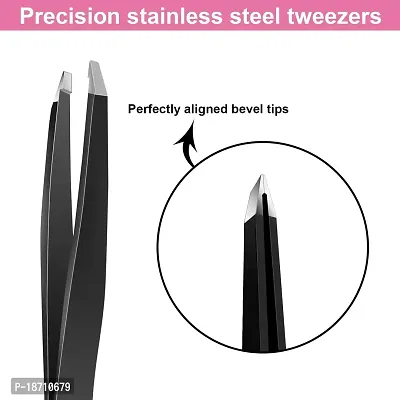 CGBE Tweezers for Eyebrows Professional Stainless Steel Slant Tip Tweezer For Men  Women Great Precision on Brow Facial Hair Ingrown Hair 1 Pack (Black)-thumb2