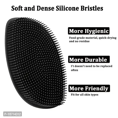 HieerBus Silicone Body Scrubber Flat Shower Brush Gentle Exfoliating and Massage,Long Bristles Lathers Well And More Hygienic Than Traditional Loofah 1 Pack (Black)-thumb2