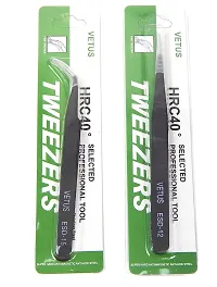 Vetus 2 PCS EYELASH EXTENSION TWEEZERS STRAIGHT  CURVED BLACK-thumb2