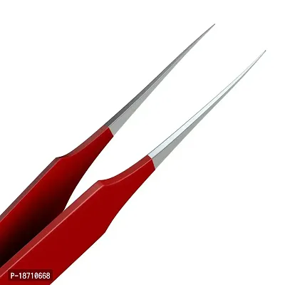 Ingrown Hair Tweezers | Pointed Tip | Red | 2 Pack | Precision Stainless Steel | Extra Sharp and Perfectly Aligned for Ingrown Hair Treatment  Splinter Removal For Men and Women | By Tweezees-thumb2