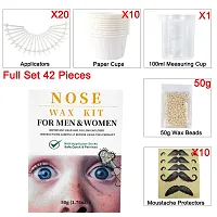 Nose Wax Kit for Men Women, Nose Hair Removal Waxing Kit Eyebrows Ears Lips Facial Nose Hair Remover Wax with 50g Hard Wax Beads 20 Applicators 10 Paper Cups 8 Moustache Protectors  1 Measuring Cup-thumb2