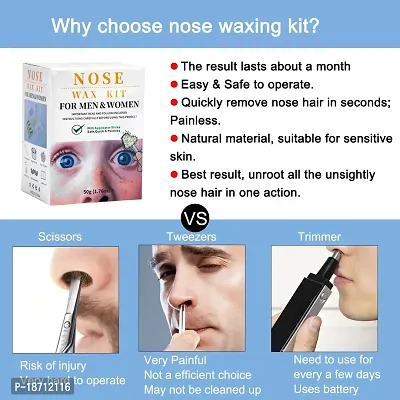 Nose Wax Kit for Men Women, Nose Hair Removal Waxing Kit Eyebrows Ears Lips Facial Nose Hair Remover Wax with 50g Hard Wax Beads 20 Applicators 10 Paper Cups 8 Moustache Protectors  1 Measuring Cup-thumb2