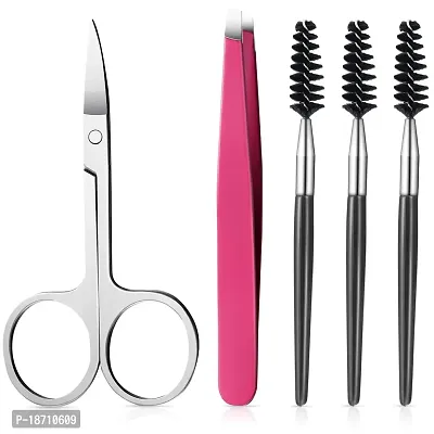 5 Pieces Eyebrow Shaping Grooming Kit, Includes Stainless Steel Eyebrow Scissors, Slant Tweezers, 3 Pieces Eyebrow Brushes for Eyebrow Eyelash Extension