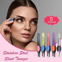 Chumia 5 Pieces Non-Slip Grip Tweezers Slanted Tip Stainless Steel Tweezer Wide Precision Tip Clip Tweezer for Ingrown Hair Eyebrow Shaping Splinter Blackhead Remover (Colorful Rubber Grip)-thumb4