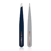 GUISE ETIQUETTE - 2 Pack Precision Tweezers Set | Precision Stainless Steel with Powder Coated Non Slip Grip | Includes Slant Tip Tweezers  Fine Tip Tweezers | Great for Plucking Hair  Splinters-thumb1