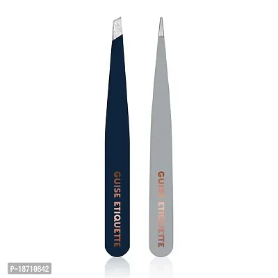 GUISE ETIQUETTE - 2 Pack Precision Tweezers Set | Precision Stainless Steel with Powder Coated Non Slip Grip | Includes Slant Tip Tweezers  Fine Tip Tweezers | Great for Plucking Hair  Splinters-thumb2