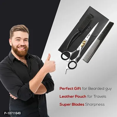 Blades Co. Stainless Steel Hair Cutting Scissor, Professional Salon Shears For Beard Trimming, Mustache And Grooming Hair - 6.5 Inch Barber Scissor For Men And Women With Comb And Pouch-thumb5