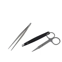 Honbay Tweezers Set Professional Stainless Steel Slant Flat Head Tweezer Pointed Tip Tweezer and Eyebrows Scissor - Perfect for Eyebrow and Nose Hair,Pack of 3-thumb2