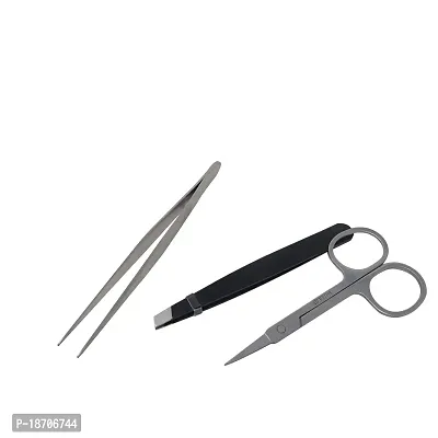 Honbay Tweezers Set Professional Stainless Steel Slant Flat Head Tweezer Pointed Tip Tweezer and Eyebrows Scissor - Perfect for Eyebrow and Nose Hair,Pack of 3-thumb3