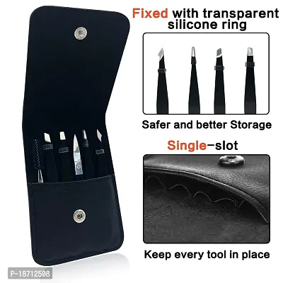 Tweezers Set - 6 Piece Professional Stainless Steel Tweezers for Eyebrows|Great Precision for Facial Hair, Splinter and Ingrown Hair Removal (Black)-thumb2