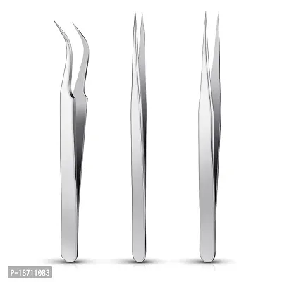 3 Pieces Eyelash Extension Tweezers Set Lash Tweezers Straight and Curved Tip Tweezers Stainless Steel Tweezers for Eyelash Extensions, Electronics, Laboratory Work (Classic Style,5.31 Inch)