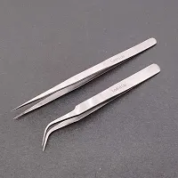 Lash'd Up 2 Pcs Stainless Steel Tweezers for Eyelash Extensions, Straight and Curved Tip Tweezers Nippers, False Lash Application Tools, Polished Steel-thumb1