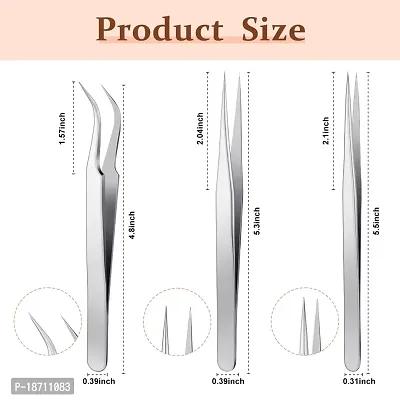 3 Pieces Eyelash Extension Tweezers Set Lash Tweezers Straight and Curved Tip Tweezers Stainless Steel Tweezers for Eyelash Extensions, Electronics, Laboratory Work (Classic Style,5.31 Inch)-thumb2