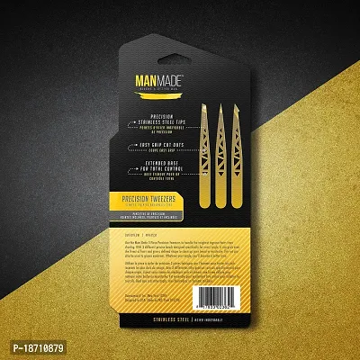 Man Made: Set of 3 Precision Tweezers, For Beards, Mustache and Eyebrows, Tweezers, Pointed Tip, Slanted Tip, and Flat Tip Become a Better Man (Yellow)-thumb5