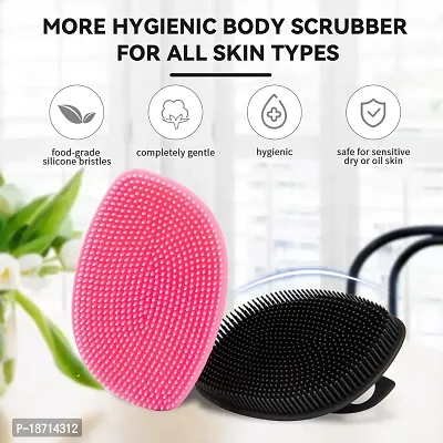 HieerBus Silicone Body Scrubber Flat Shower Brush Gentle Exfoliating and Massage,Long Bristles Lathers Well And More Hygienic Than Traditional Loofah 1 Pack (Black)-thumb4