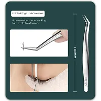 Costory Tweezers for Eyelash Extension - Straight and Curved Pointed Tip Tweezers Professional Stainless Steel Precision Eye False Lash Tweezers Set 2 Pcs Silver (Volume Tweezer)-thumb4