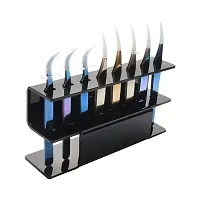 1pc Tweezer Display Stand Durable Acrylic Eyelash Extension Tools Storage Holder Tweezers Scraper Shears Organize Rack, 8 Holes, Black-thumb2