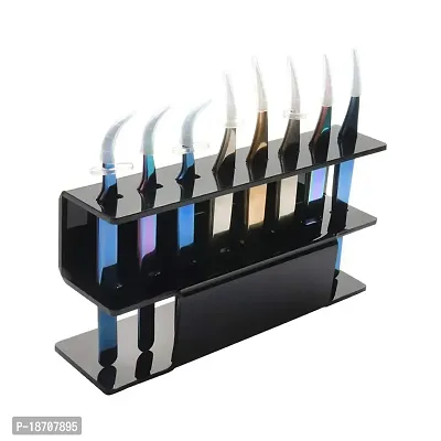 1pc Tweezer Display Stand Durable Acrylic Eyelash Extension Tools Storage Holder Tweezers Scraper Shears Organize Rack, 8 Holes, Black-thumb3