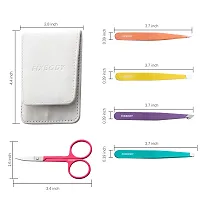 FIXBODY Tweezers Set 5-Piece - Professional Stainless Steel Tweezers with Curved Scissors, Precision Tweezer for Eyebrows, Splinter  Ingrown Hair Removal with Leather Travel Case (5 colors)-thumb1