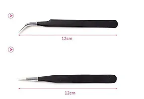 None 2Pcs Tweezers Set Anti-Static Stainless Steel For Ingrown Hair Curved Straight Professional Slant Tip Splinter Tip Remover Tweezer-thumb2