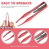 LED Tweezers 2 Pieces Lighted Tweezers Stainless Steel Tweezers with Light Professional Eyelash Eyebrow Tweezers Makeup Hair Removal Tools for Men Women Applications, Black, Red-thumb3