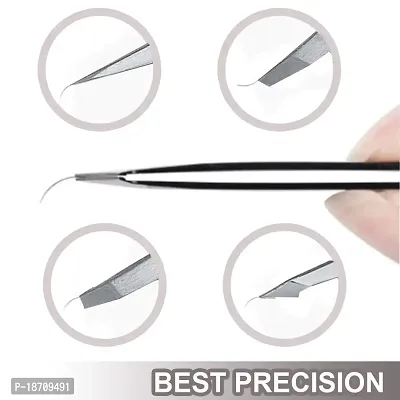 Colormilky Silver: Tweezers Eyebrows Best Precision For Ingrown Facial Hair Removal 4-Piece Pointed Slant Flat Tips First Aid Splinter Professional Classic-Slant-Angled-Pointed (Silver)-thumb2