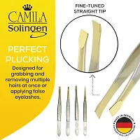 Straight: Camila Solingen Cs31 3 1/2 Gold Tipped Tweezers (Straight)-thumb2