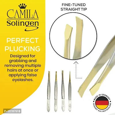 Straight: Camila Solingen Cs31 3 1/2 Gold Tipped Tweezers (Straight)-thumb3