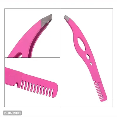 Slant Tweezers-Tweezer Professional Pink Stainless Steel Slant Tip Tweezer-The Best Precision Eyebrow Tweezers with comb-thumb5