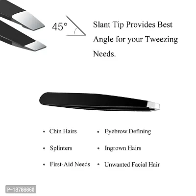 Slant Tweezers - Professional Stainless Steel Slant Tip?Precision Eyebrow Tweezers For Your Beauty(Single-Black)-thumb3