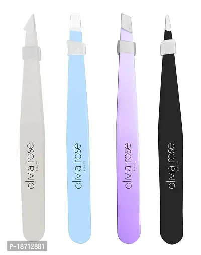 Olivia Rose - 4pc Large Tweezer Set - Grey,Light Blue,Lavender,Black