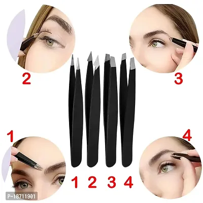 Precision Slant Eyebrow Tweezers for Women  Men | Professional Stainless Steel Hair Removal Makeup Tool, Lash Tweezer for Ingrown Hair/blackhead/splinter, (4 Pcs)-thumb4